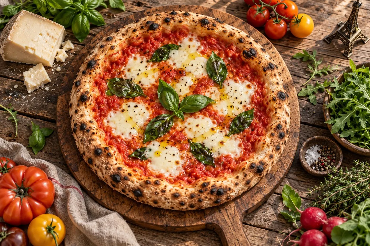Pizza margherita dans une pizzeria à Paris, entre tradition italienne et terroir local